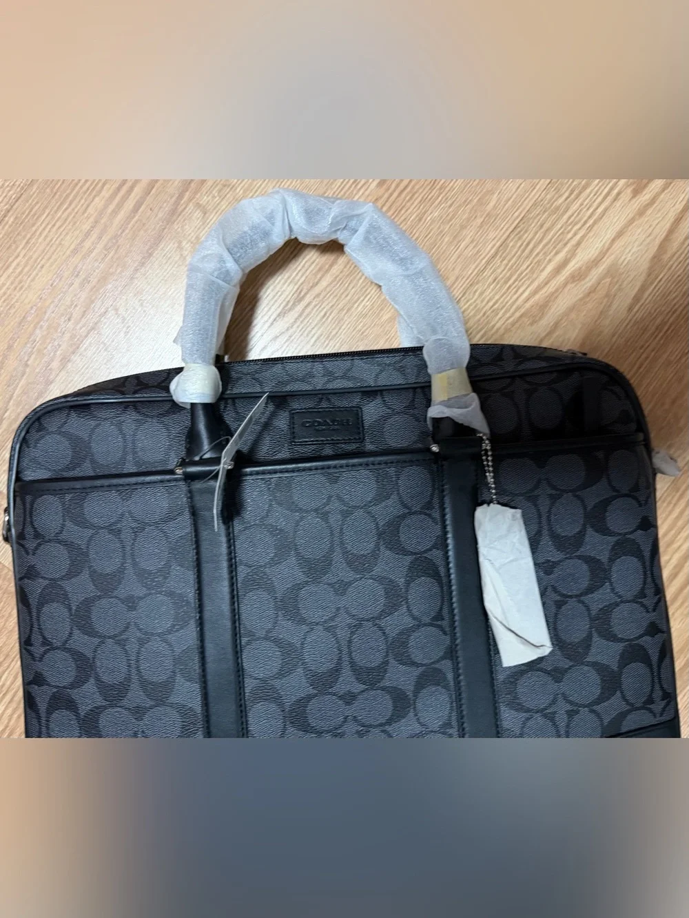 Coach Men's Charcoal Signature Briefcase with Black Trim